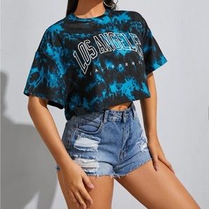 SHEIN black and blue tie dye cropped shirt
